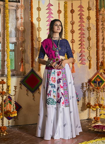 White color Muslin Cotton Navratri Chaniya Choli